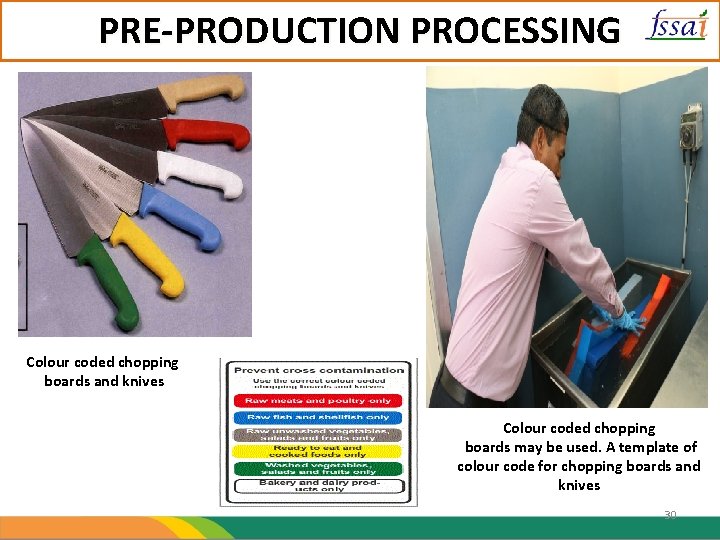 PRE-PRODUCTION PROCESSING Colour coded chopping boards and knives Colour coded chopping boards may be