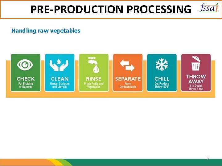 PRE-PRODUCTION PROCESSING Handling raw vegetables 5 