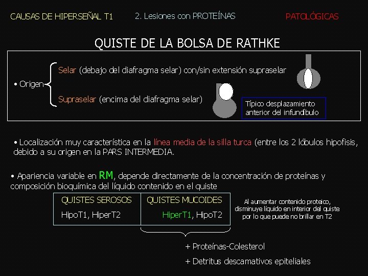CAUSAS DE HIPERSEÑAL T 1 2. Lesiones con PROTEÍNAS PATOLÓGICAS QUISTE DE LA BOLSA