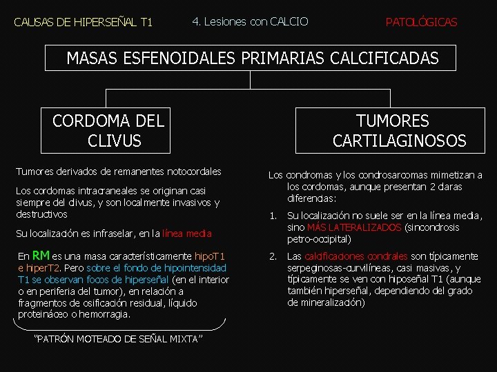 CAUSAS DE HIPERSEÑAL T 1 4. Lesiones con CALCIO PATOLÓGICAS MASAS ESFENOIDALES PRIMARIAS CALCIFICADAS