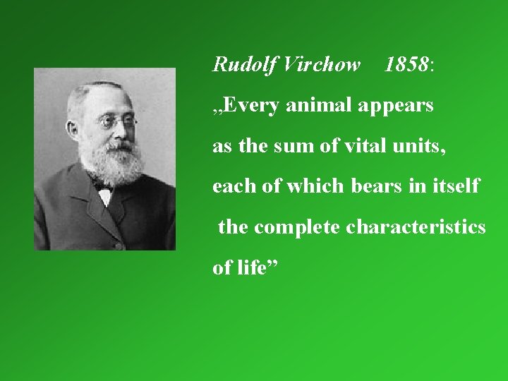 Rudolf Virchow 1858: „Every animal appears as the sum of vital units, each of