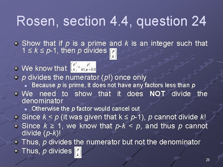 Rosen, section 4. 4, question 24 Show that if p is a prime and