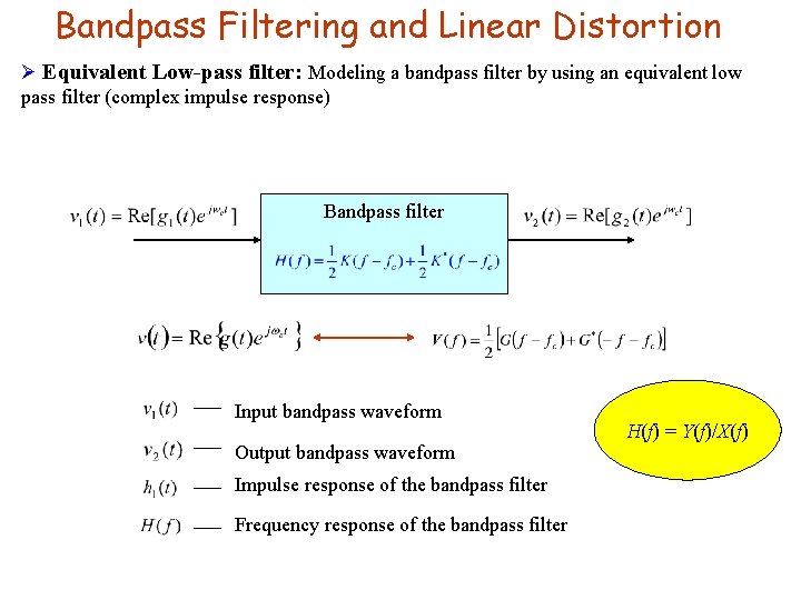 Bandpass Filtering and Linear Distortion Ø Equivalent Low-pass filter: Modeling a bandpass filter by