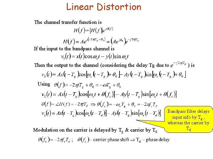 Linear Distortion The channel transfer function is If the input to the bandpass channel