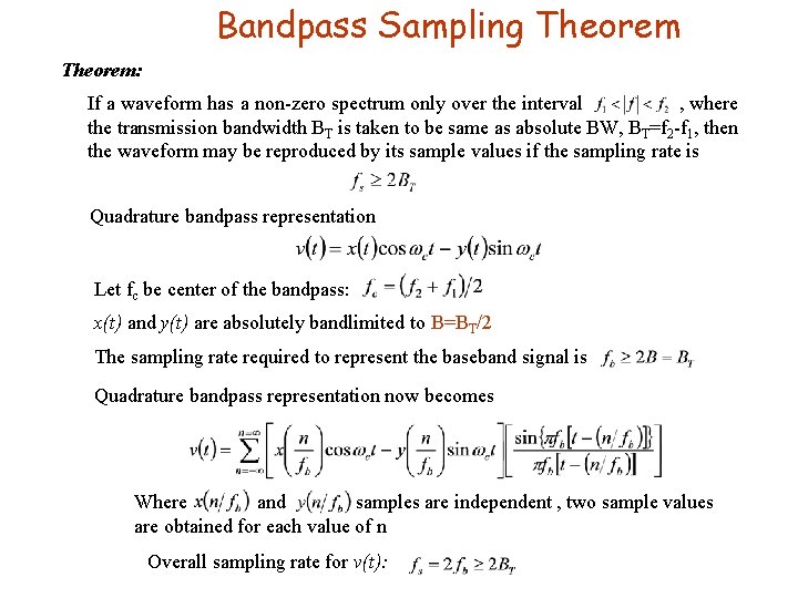 Bandpass Sampling Theorem: If a waveform has a non-zero spectrum only over the interval