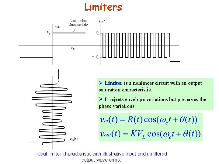 Limiters Ø Limiter is a nonlinear circuit with an output saturation characteristic. Ø It