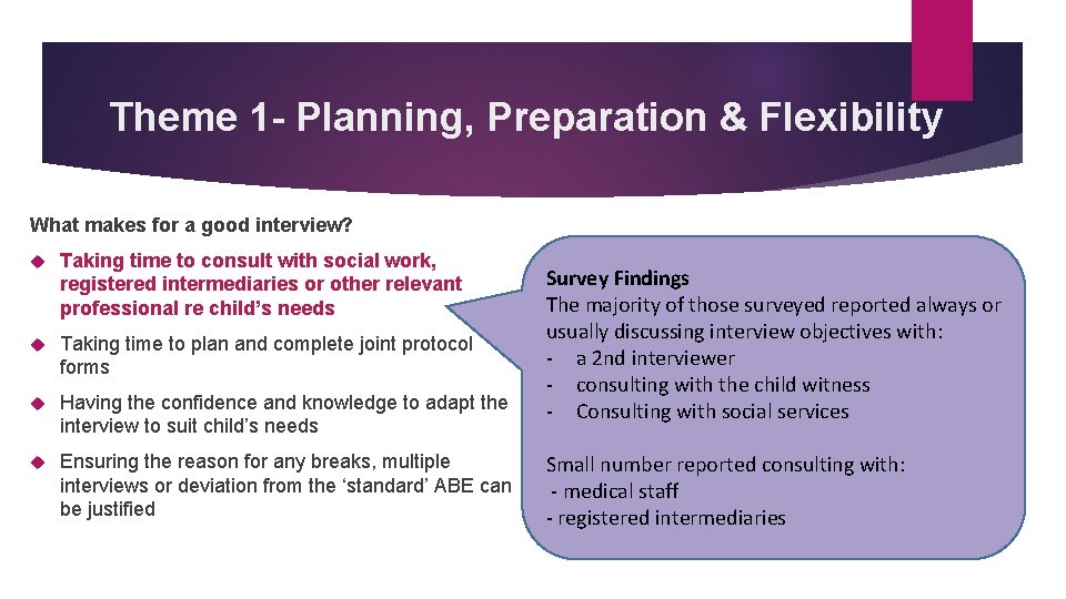 Theme 1 - Planning, Preparation & Flexibility What makes for a good interview? Taking
