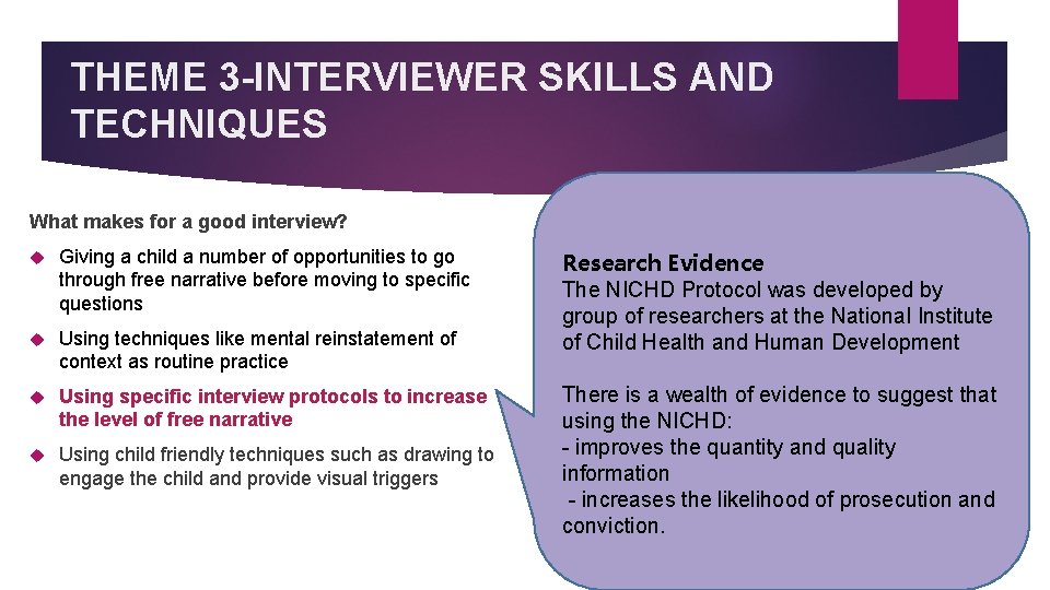THEME 3 -INTERVIEWER SKILLS AND TECHNIQUES What makes for a good interview? Giving a