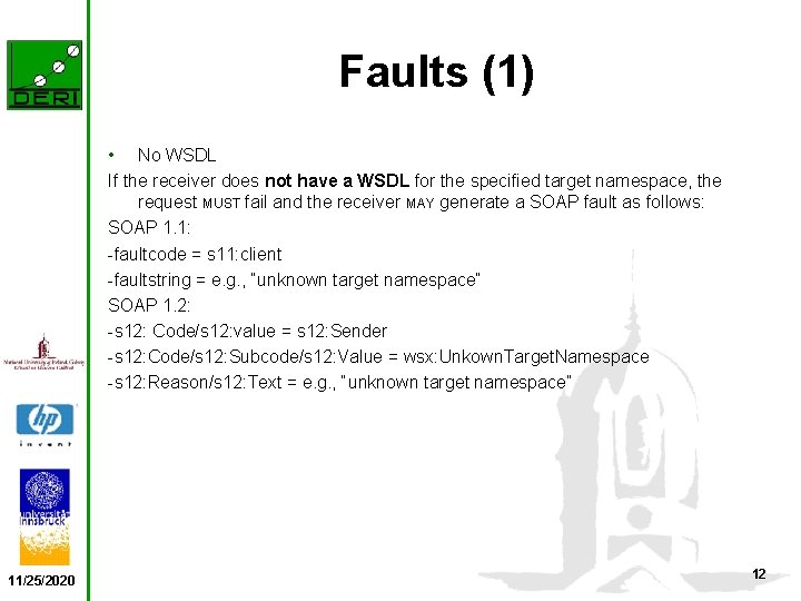Faults (1) • No WSDL If the receiver does not have a WSDL for