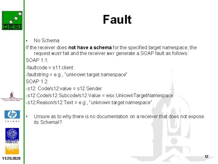 Fault • No Schema If the receiver does not have a schema for the
