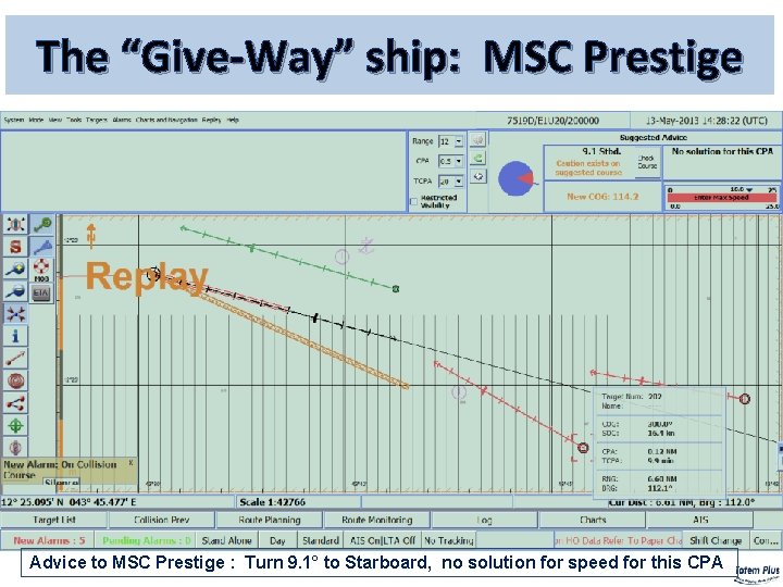 The “Give-Way” ship: MSC Prestige Advice to MSC Prestige : Turn 9. 1° to