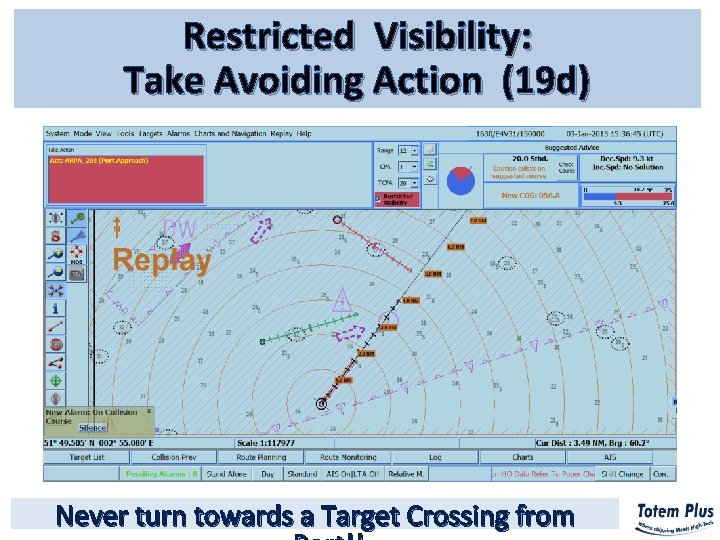 Restricted Visibility: Take Avoiding Action (19 d) Never turn towards a Target Crossing from