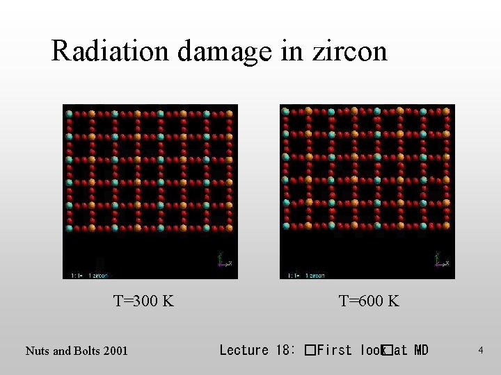 Radiation damage in zircon T=300 K Nuts and Bolts 2001 T=600 K Lecture 18: