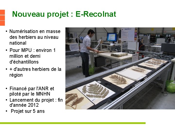 Nouveau projet : E-Recolnat • Numérisation en masse des herbiers au niveau national •