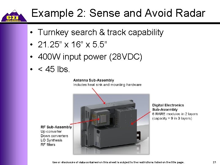 Example 2: Sense and Avoid Radar • • Turnkey search & track capability 21.