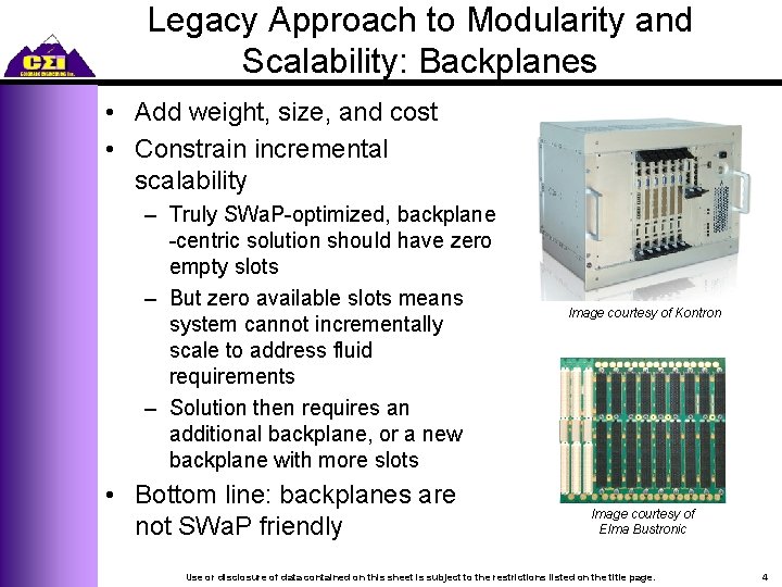 Legacy Approach to Modularity and Scalability: Backplanes • Add weight, size, and cost •