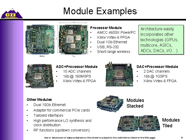 Module Examples Processor Module • AMCC 460 SX Power. PC • Xilinx Virtex-6 FPGA