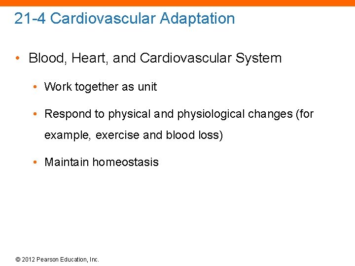 21 -4 Cardiovascular Adaptation • Blood, Heart, and Cardiovascular System • Work together as