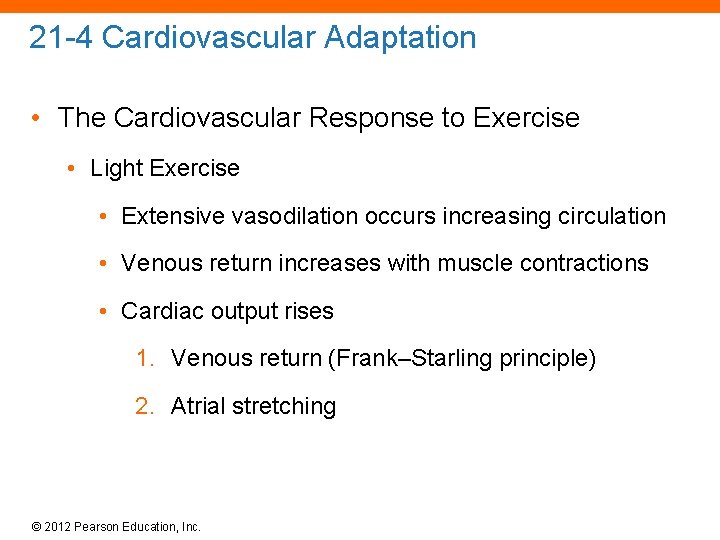 21 -4 Cardiovascular Adaptation • The Cardiovascular Response to Exercise • Light Exercise •
