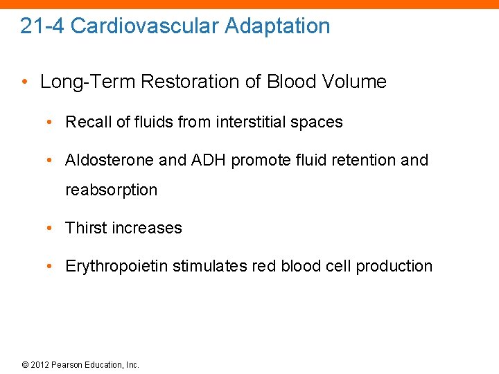 21 -4 Cardiovascular Adaptation • Long-Term Restoration of Blood Volume • Recall of fluids