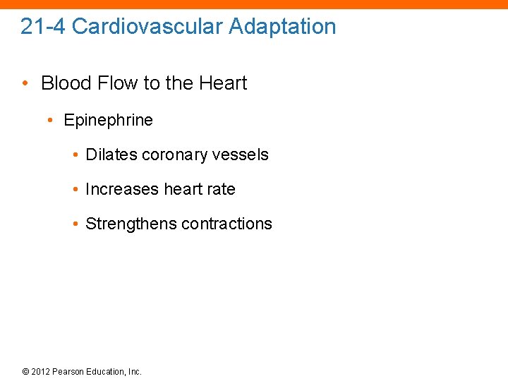 21 -4 Cardiovascular Adaptation • Blood Flow to the Heart • Epinephrine • Dilates