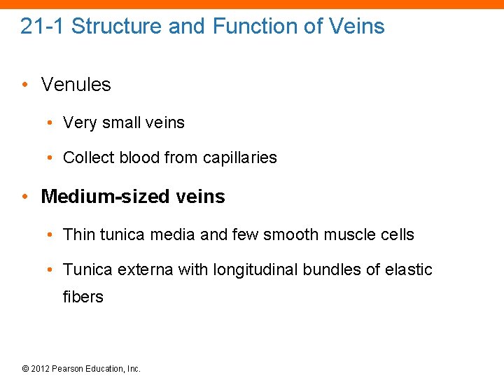 21 -1 Structure and Function of Veins • Venules • Very small veins •