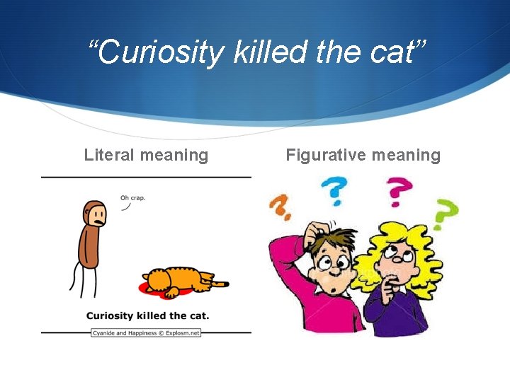 “Curiosity killed the cat” Literal meaning Figurative meaning 