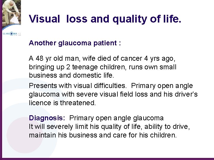 Visual loss and quality of life. Another glaucoma patient : A 48 yr old