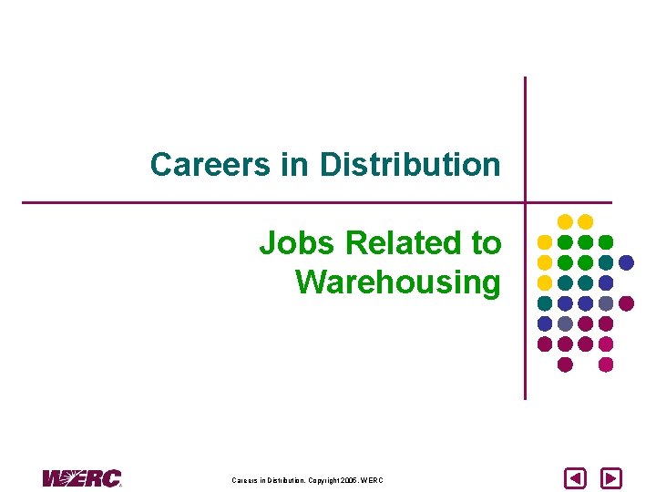 Careers in Distribution Jobs Related to Warehousing Careers in Distribution, Copyright 2005, WERC 