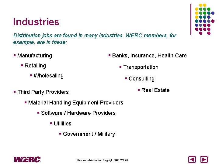 Industries Distribution jobs are found in many industries. WERC members, for example, are in