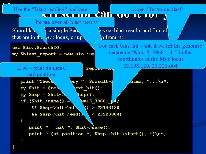 1. 7 Use the "Blast reading" package Open file “mice. blast” A Perl script