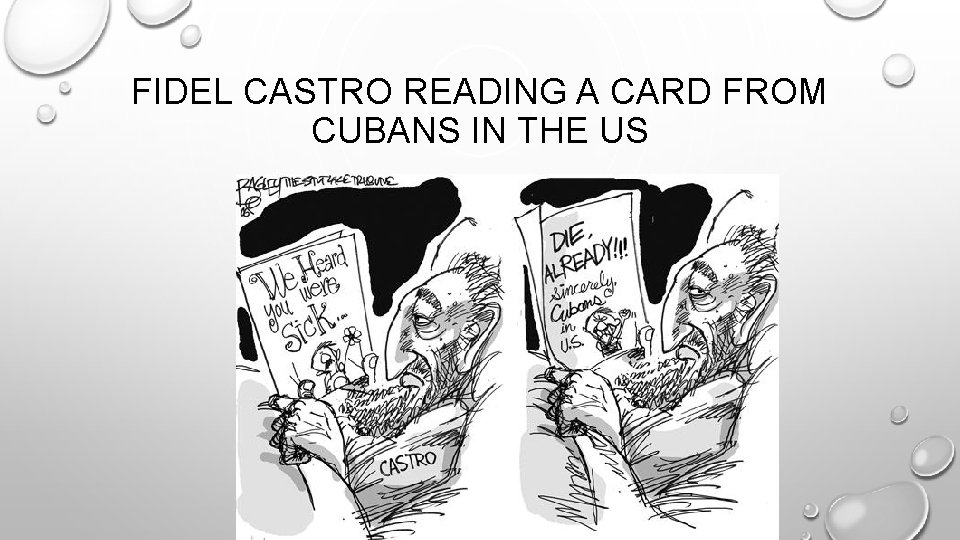 FIDEL CASTRO READING A CARD FROM CUBANS IN THE US 