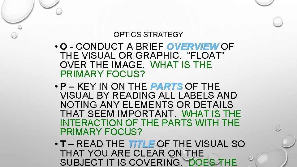 OPTICS STRATEGY • O - CONDUCT A BRIEF OVERVIEW OF THE VISUAL OR GRAPHIC.