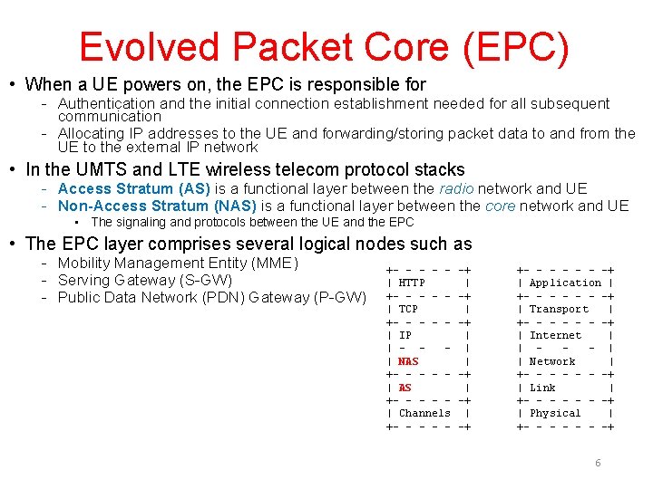 Evolved Packet Core (EPC) • When a UE powers on, the EPC is responsible