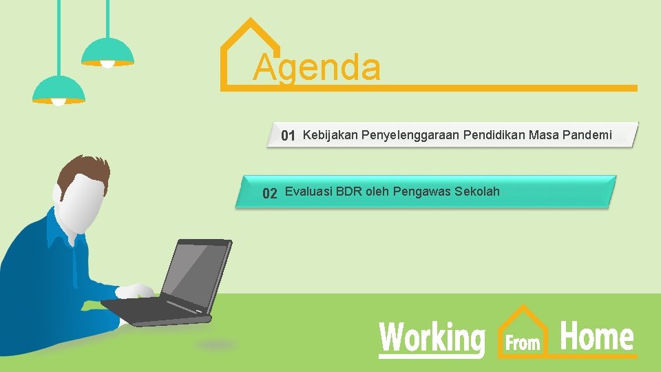 Agenda 01 Kebijakan Penyelenggaraan Pendidikan Masa Pandemi 02 Evaluasi BDR oleh Pengawas Sekolah 02