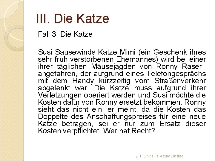 III. Die Katze Fall 3: Die Katze Susi Sausewinds Katze Mimi (ein Geschenk ihres