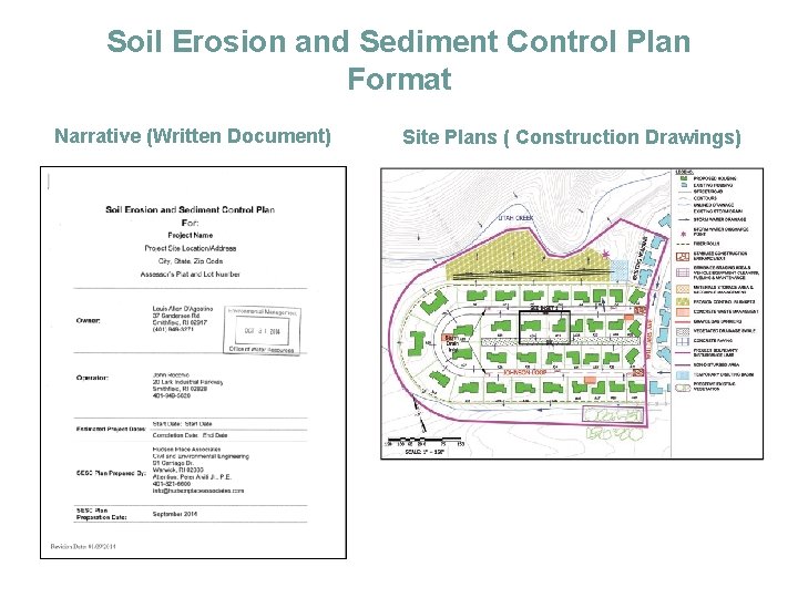 Soil Erosion and Sediment Control Plan Format Narrative (Written Document) Site Plans ( Construction