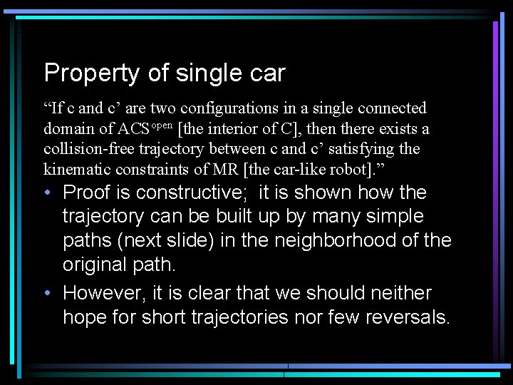 Property of single car “If c and c’ are two configurations in a single Property of single car “If c and c’ are two configurations in a single