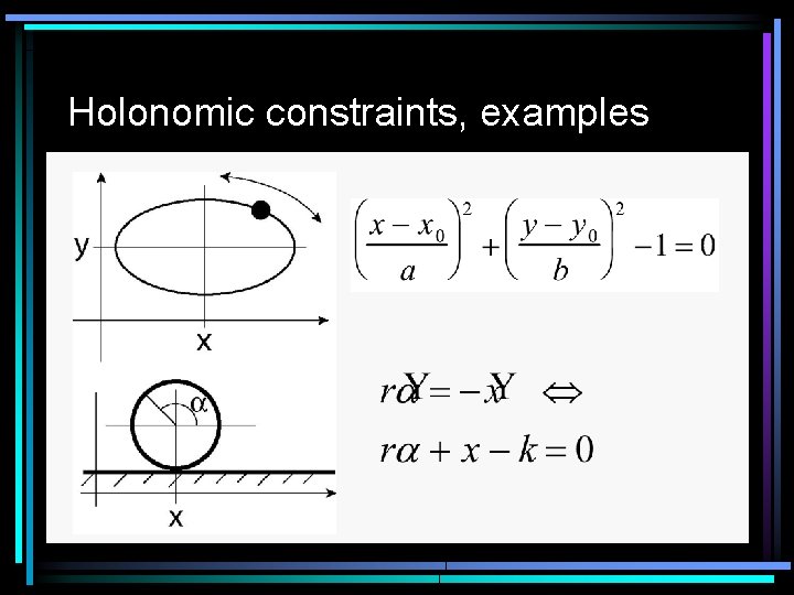 Holonomic constraints, examples Holonomic constraints, examples