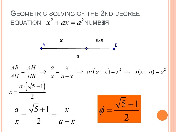 GEOMETRIC SOLVING OF THE 2 ND DEGREE EQUATION - NUMBER Φ 