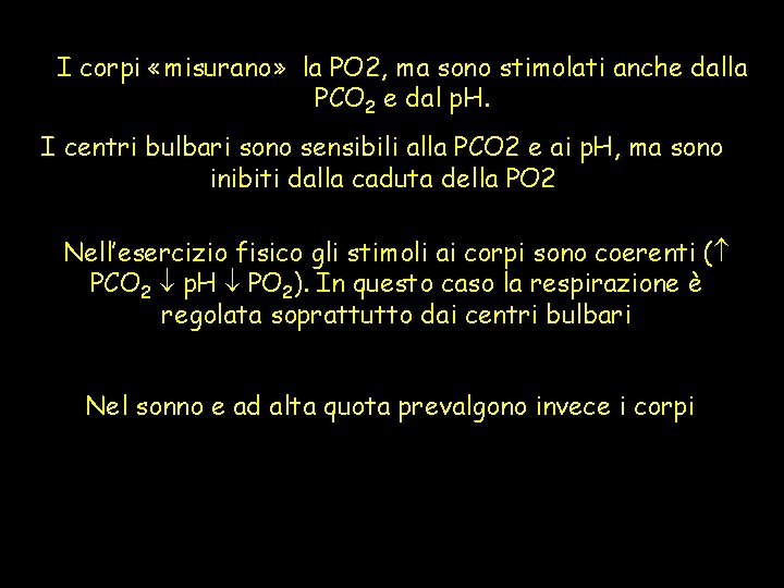 I corpi «misurano» la PO 2, ma sono stimolati anche dalla PCO 2 e