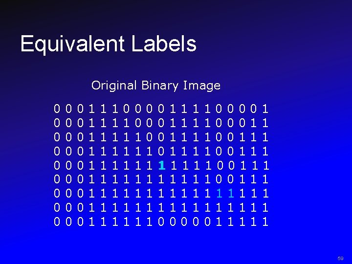 Equivalent Labels Original Binary Image 0 0 0 0 0 0 0 1 1