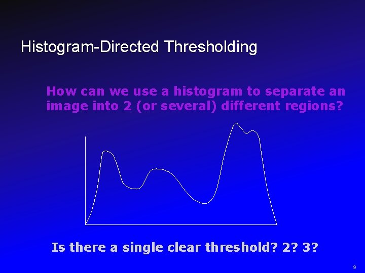 Histogram-Directed Thresholding How can we use a histogram to separate an image into 2