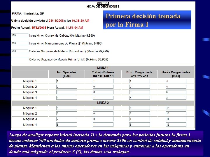 Primera decisión tomada por la Firma 1 Luego de analizar reporte inicial (periodo 1)