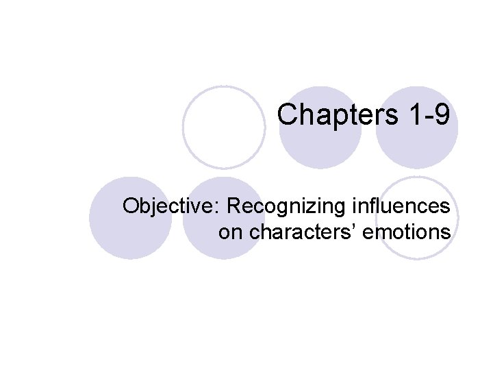 Chapters 1 -9 Objective: Recognizing influences on characters’ emotions 