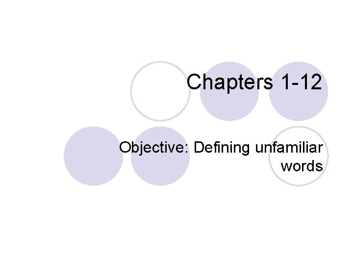 Chapters 1 -12 Objective: Defining unfamiliar words 