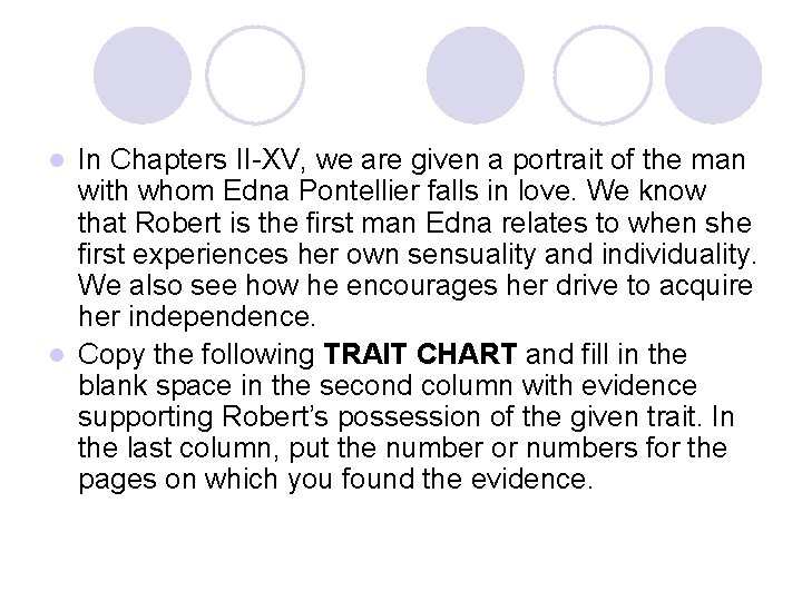 In Chapters II-XV, we are given a portrait of the man with whom Edna