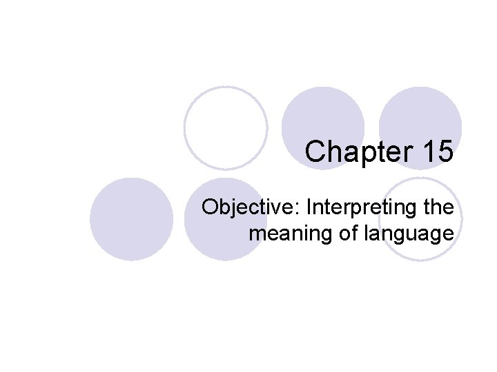 Chapter 15 Objective: Interpreting the meaning of language 