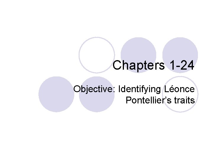 Chapters 1 -24 Objective: Identifying Léonce Pontellier’s traits 