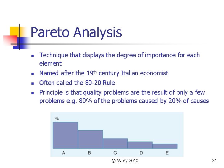 Pareto Analysis n Technique that displays the degree of importance for each element n